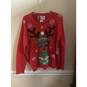 NWT Christmas Sweater With Rudolph Adorned Sequins And Bells Size XL